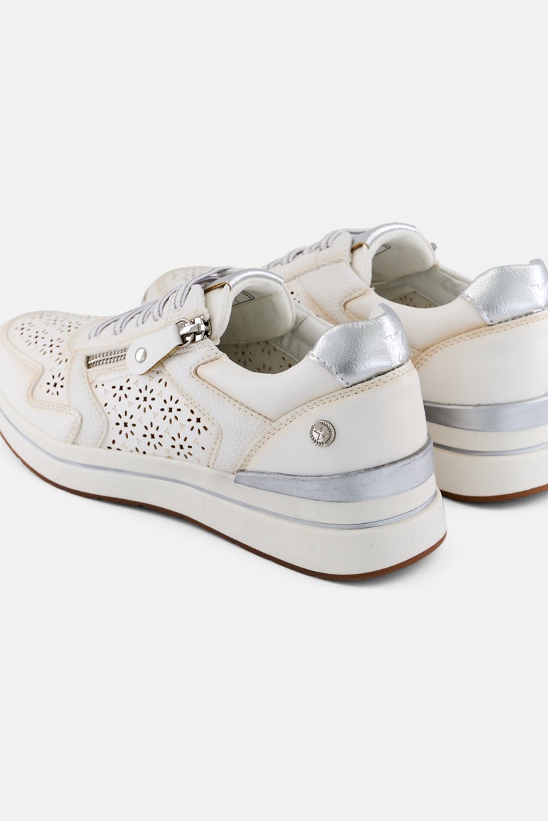 Xti Women Z,C Plata Zipper Casual Shoes, Off White - Image 4